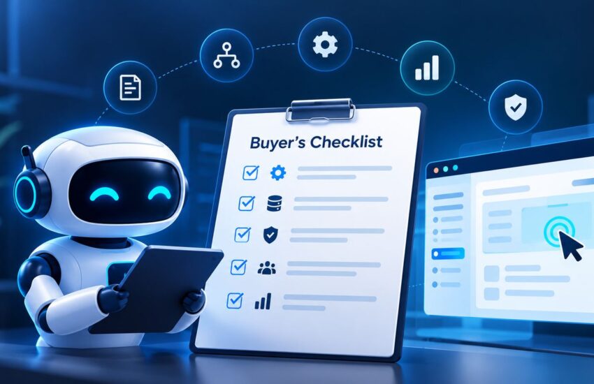 AI-powered buyer’s checklist for evaluating an agentic AI testing platform, with criteria for capabilities, security, integration, and analytics.
